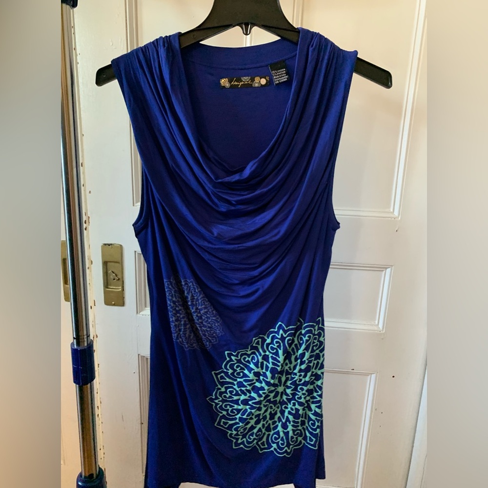 Desigual Royal Blue Cowl Neck Top with Floral Design